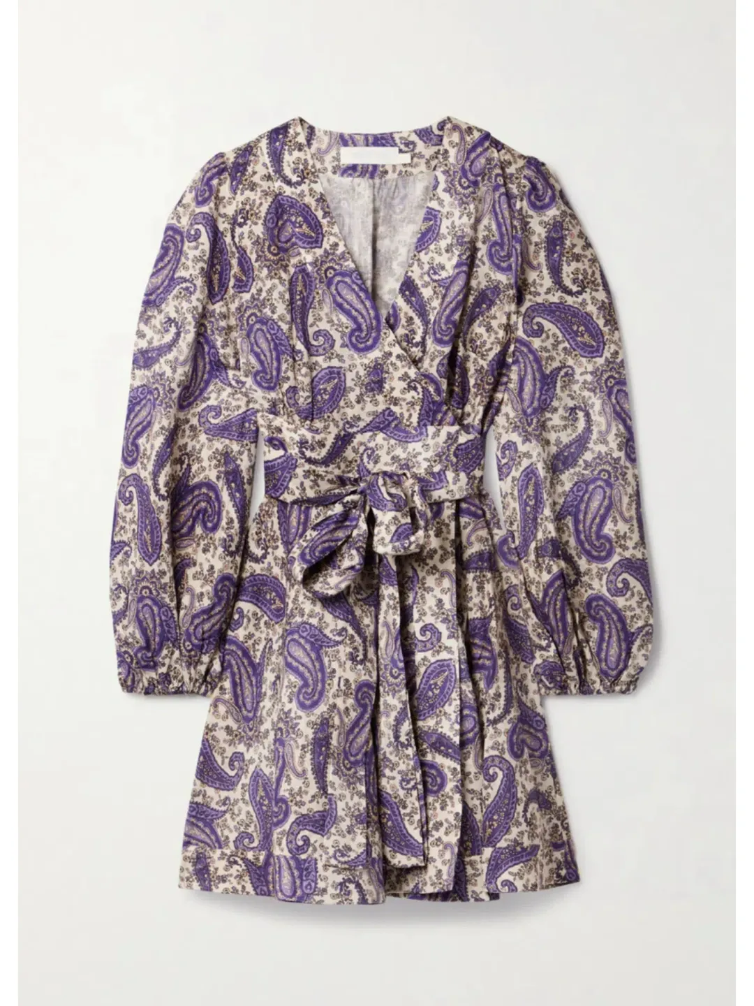 Zimmermann Devi Linen Mini Wrap Dress Paisley Print Size 1 / AU 10 for rent on The Volte - main image