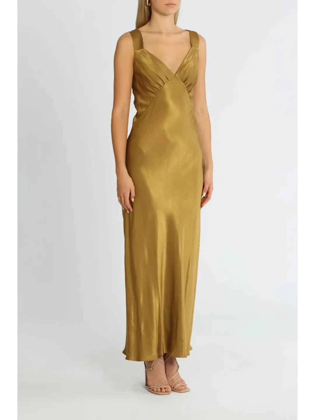 Shona Joy Giorgia Plunged Midi Dress in Olive Oil Size AU 14 for rent on The Volte - main image