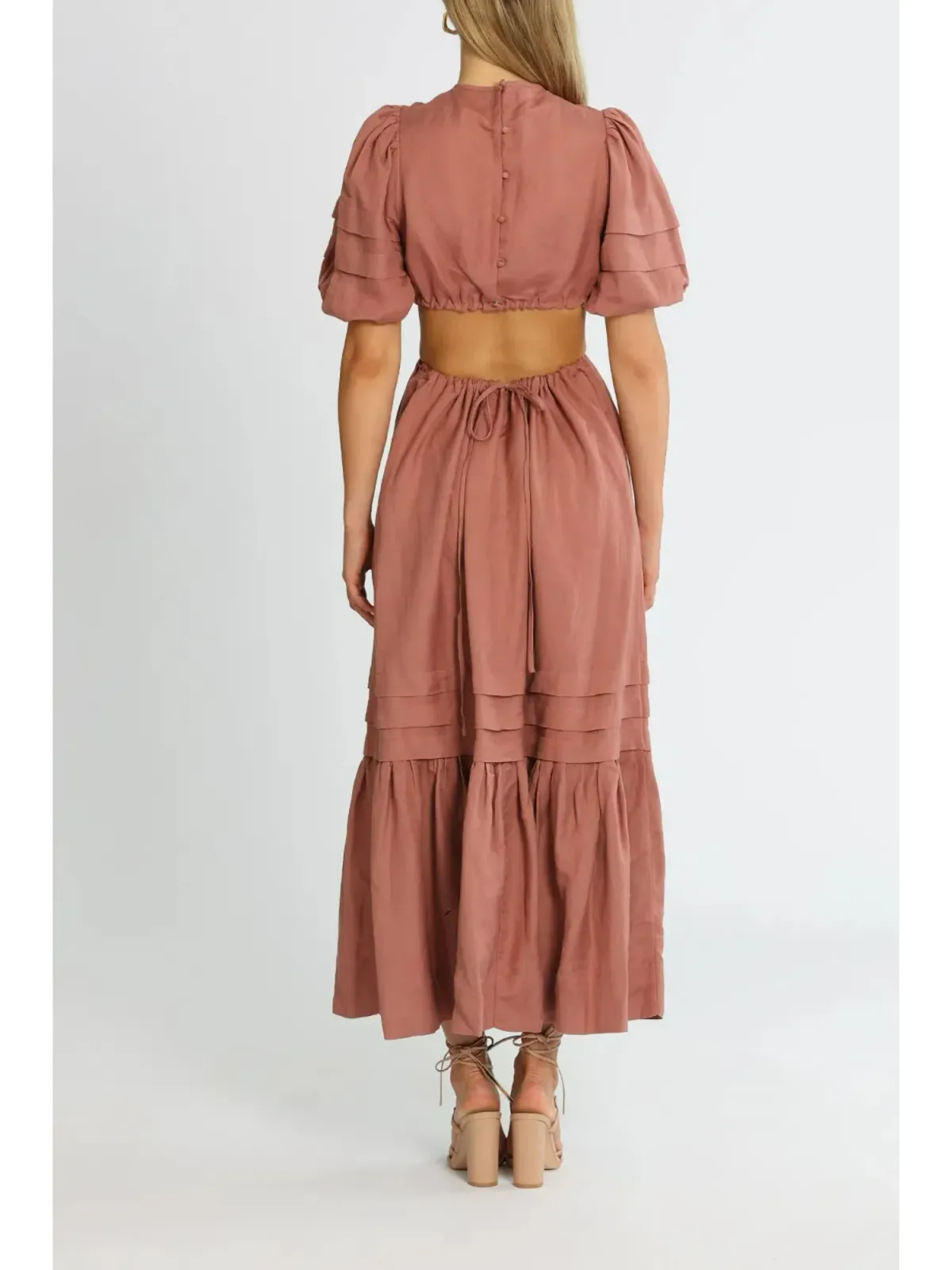 Shona Joy Vega Cut Out Open Back Midi Dress in Rose Size AU 8 - Image 3