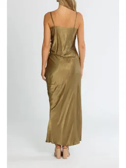 Shona Joy Thalia Bias Ruched Midi Dress in Cumin Size AU 12 for rent on The Volte - image 3