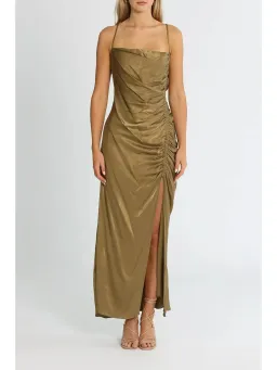 Shona Joy Thalia Bias Ruched Midi Dress in Cumin Size AU 6 for rent on The Volte - image 1