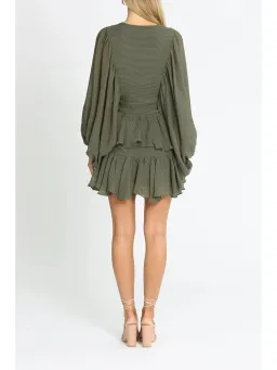 Shona Joy Puff Sleeve Mini Dress in Khaki Size AU 12 for rent on The Volte - image 2
