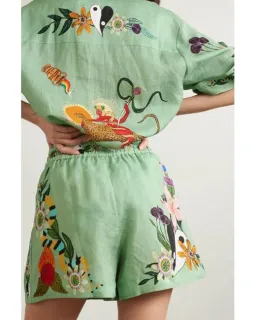Alemais Meagan LInen Shirt Size 12 and Shorts Size 14 Set Green/Print for rent on The Volte - image 2