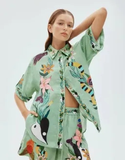 Alemais Meagan LInen Shirt Size 12 and Shorts Size 14 Set Green/Print for rent on The Volte - image 3