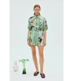 Alemais Meagan LInen Shirt Size 12 and Shorts Size 14 Set Green/Print for rent on The Volte - image 1