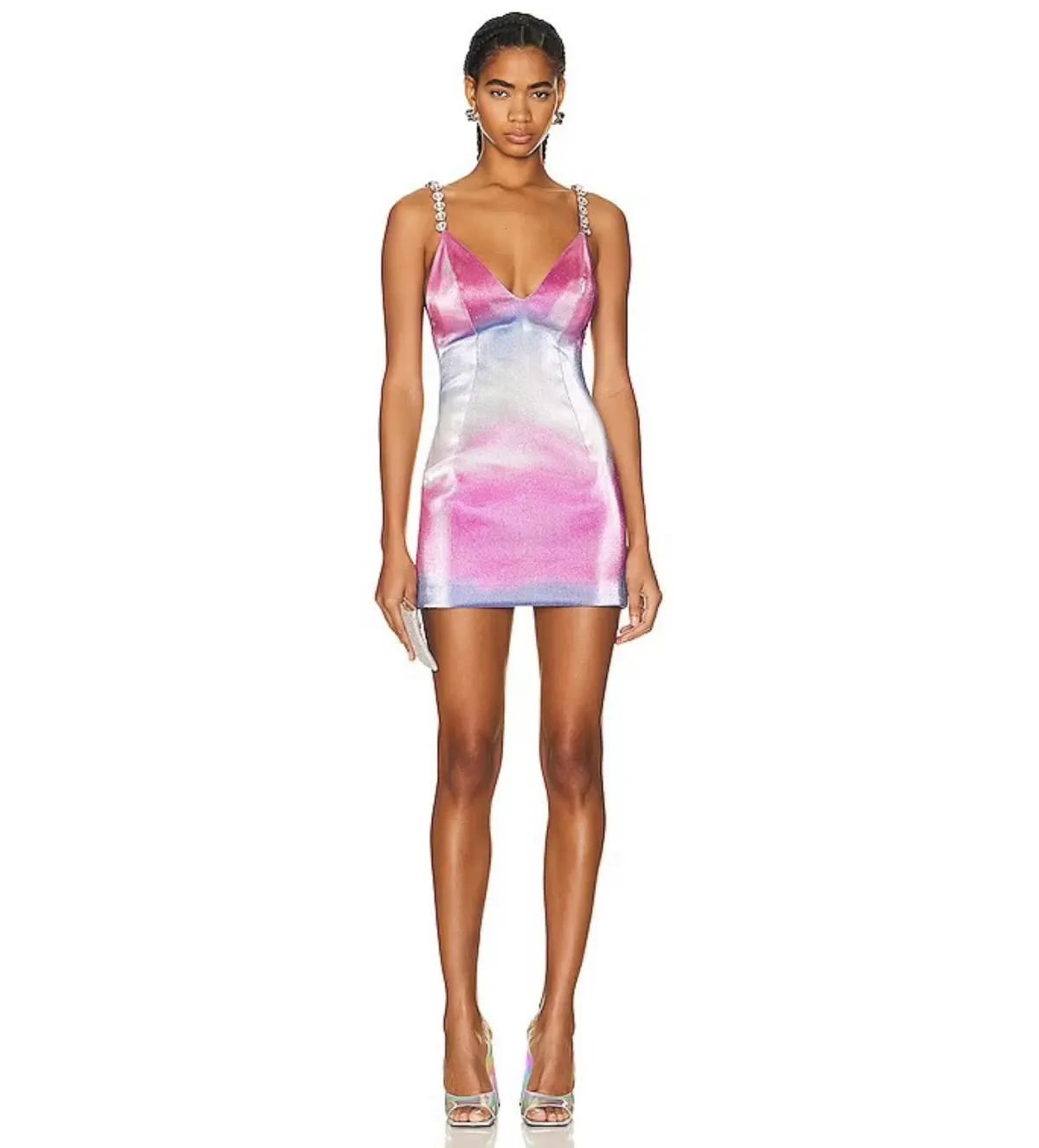 Area NYC Ombré Pink Multi Crystal Mini Dress Multi Size 0/Au 6 - Image 1