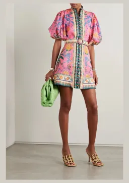 Zimmermann The Ginger Buttoned Mini Dress in Pink Multi Size 2/Au 12 for rent on The Volte - image 1