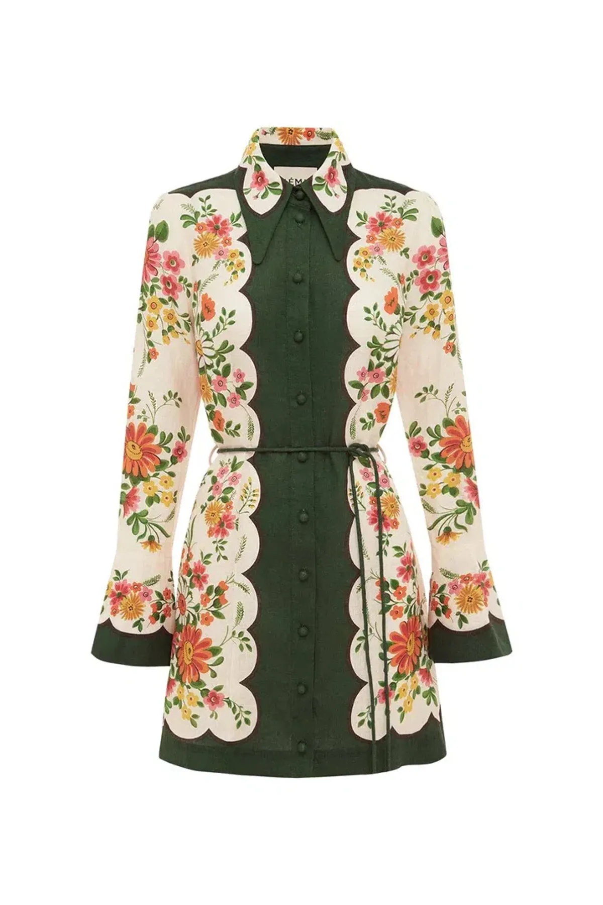 Alemais Elisabetta Mini Dress Green Print Size 12 - Image 4