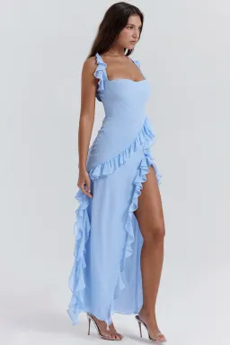 House of CB Ariela Soft Blue Ruffle Maxi Dress Blue Size XS/ Au 6-8 for rent on The Volte - image 2