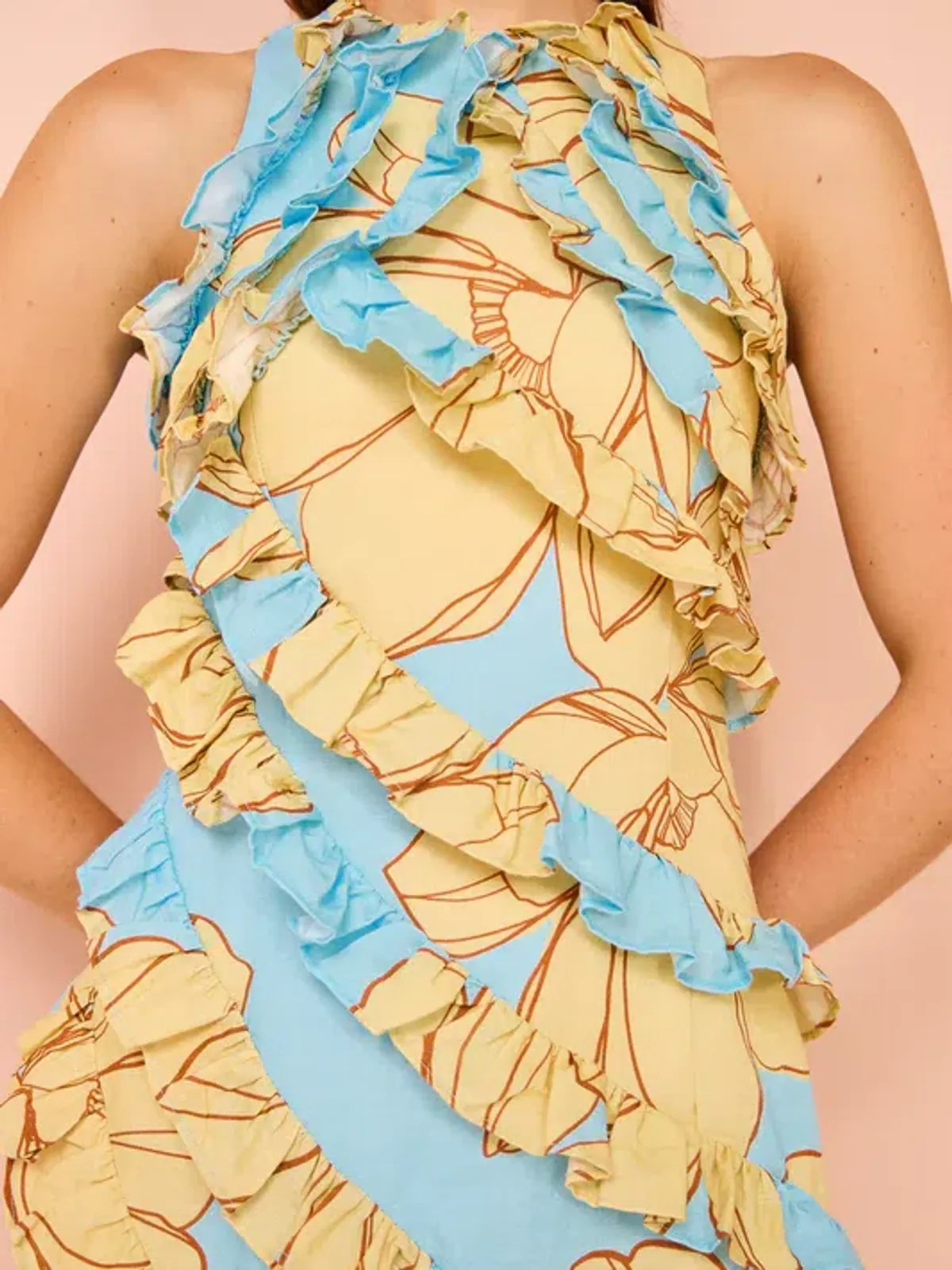 Issy Multi Frill Mini Dress in Summer Print Size 10 - Image 5