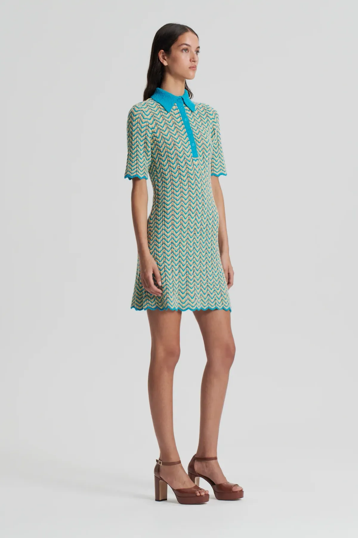 Scanlan Theodore Knit Shirt Dress Turquoise Size XS/ AU 6 - Image 6