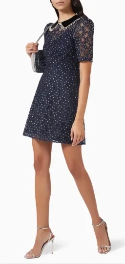Sandro Lucianita Embellished Lace Mini Dress Midnight Blue Size 8 for rent on The Volte - image 3