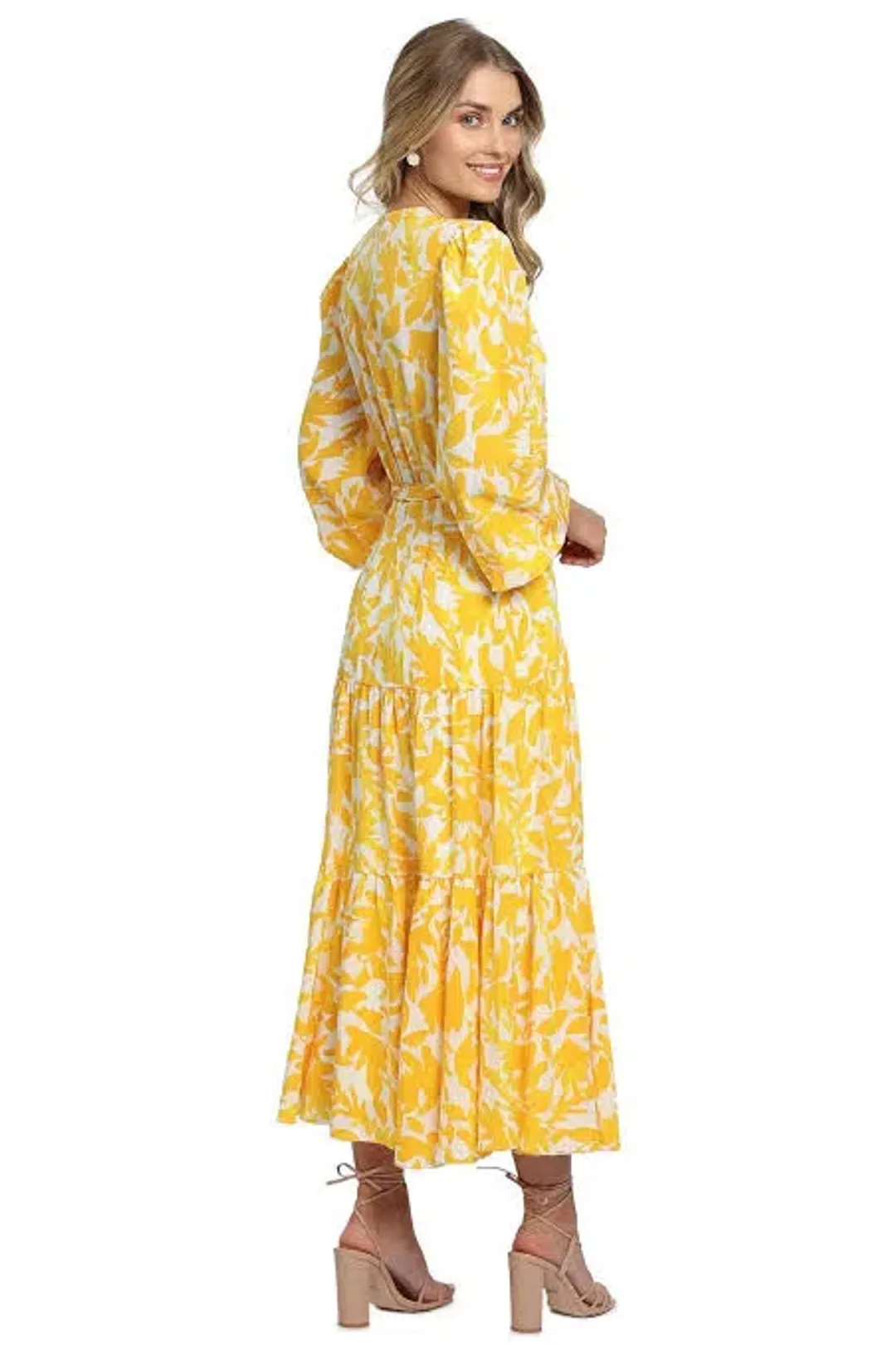 Rebecca Vallance Limoncello Long Sleeve Midi Dress Yellow Size 10 for rent on The Volte - main image
