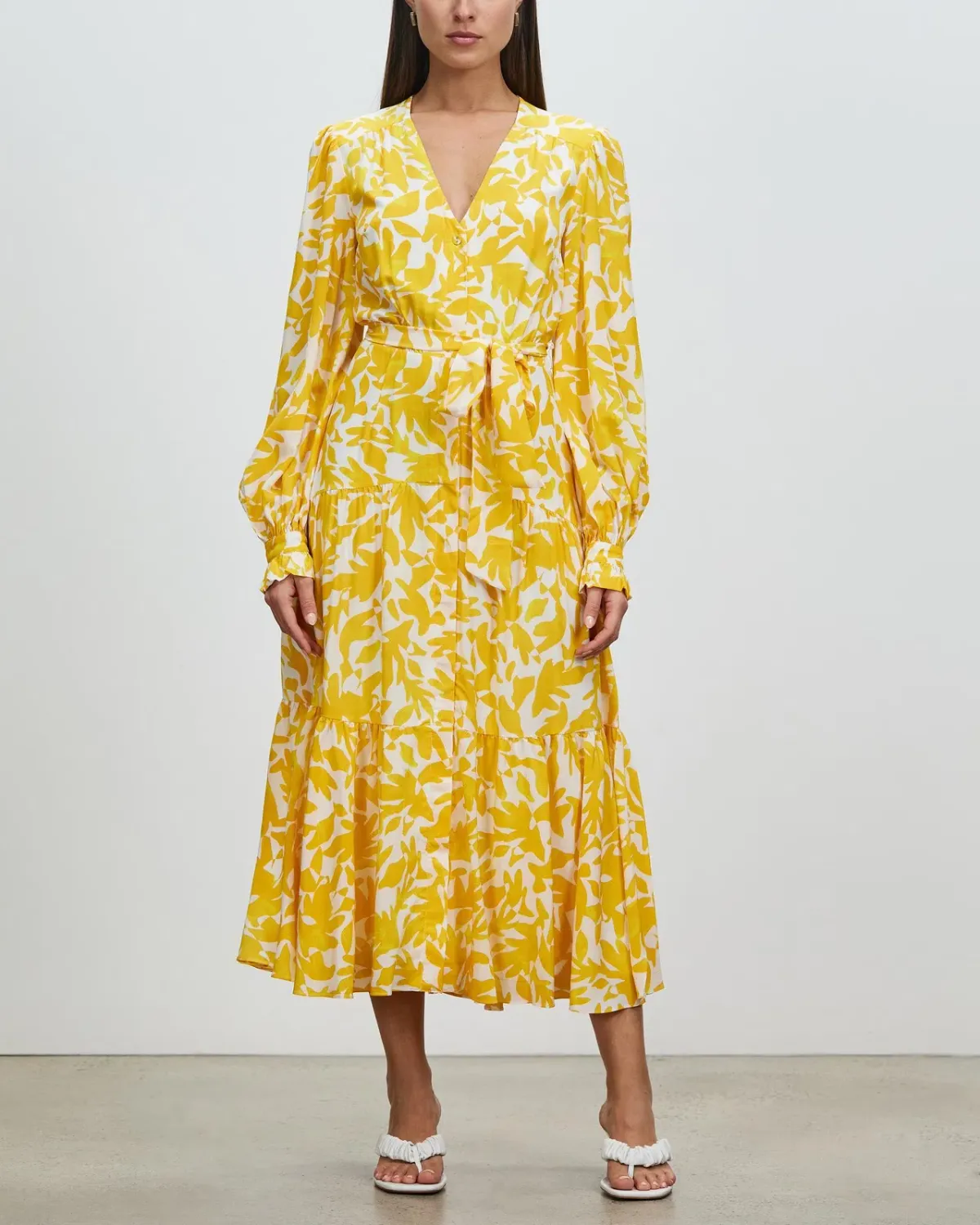 Rebecca Vallance Limoncello Long Sleeve Midi Dress Yellow Size 10 - Image 1