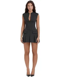 House of CB Eleanor Pleated Corset Mini Dress in Charcoal Size XS / AUS 6 for rent on The Volte - image 1