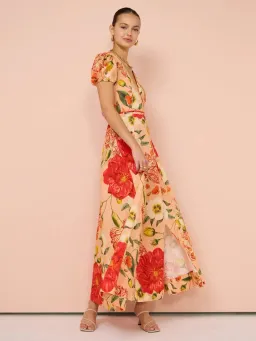 By Nicola Havanna Wrap Maxi Dress In Raspberry Punch Floral Size 8 for rent on The Volte - image 2