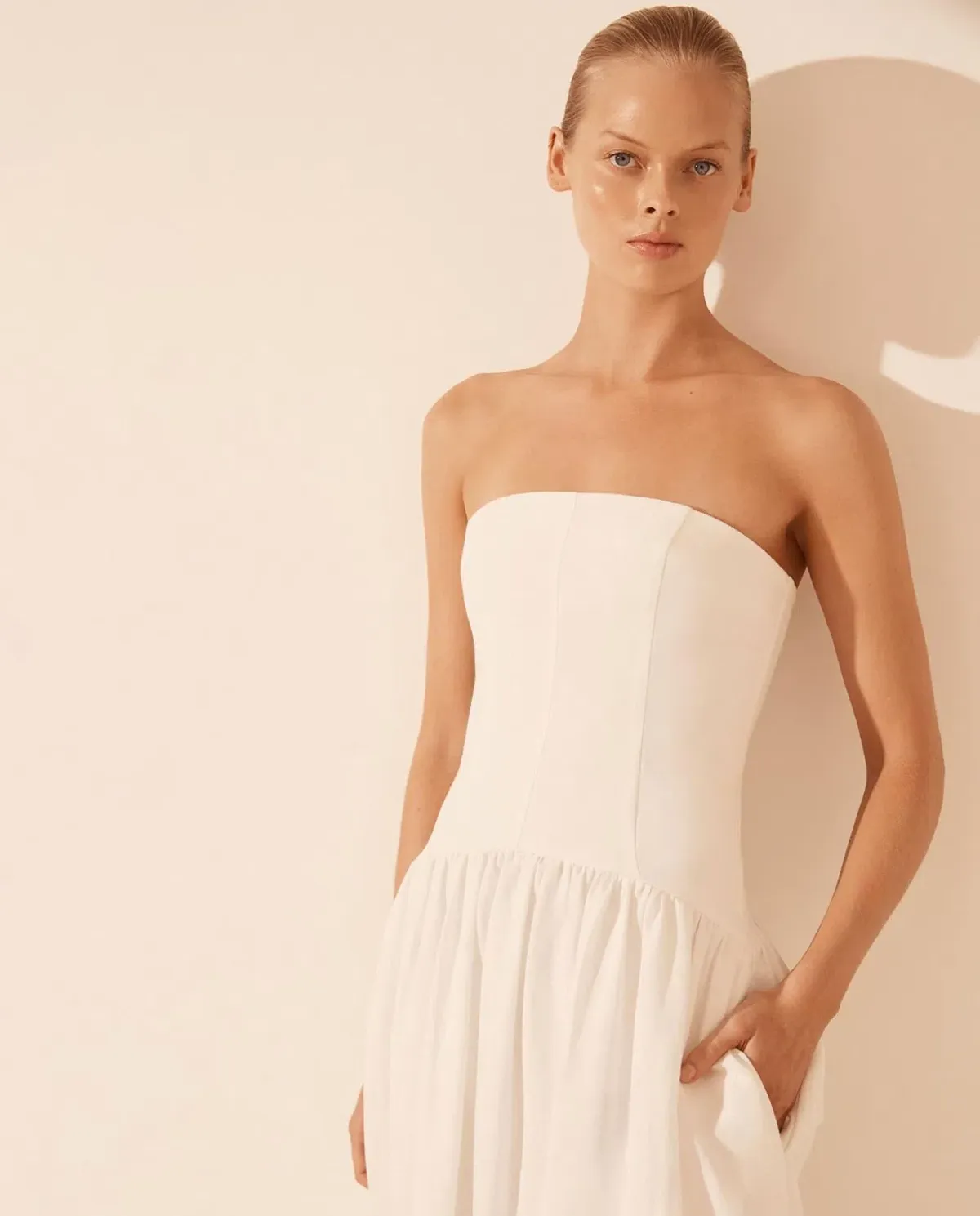 Shona Joy Blanc Linen Strapless Panelled Maxi Dress Ivory Size 8 - Image 2