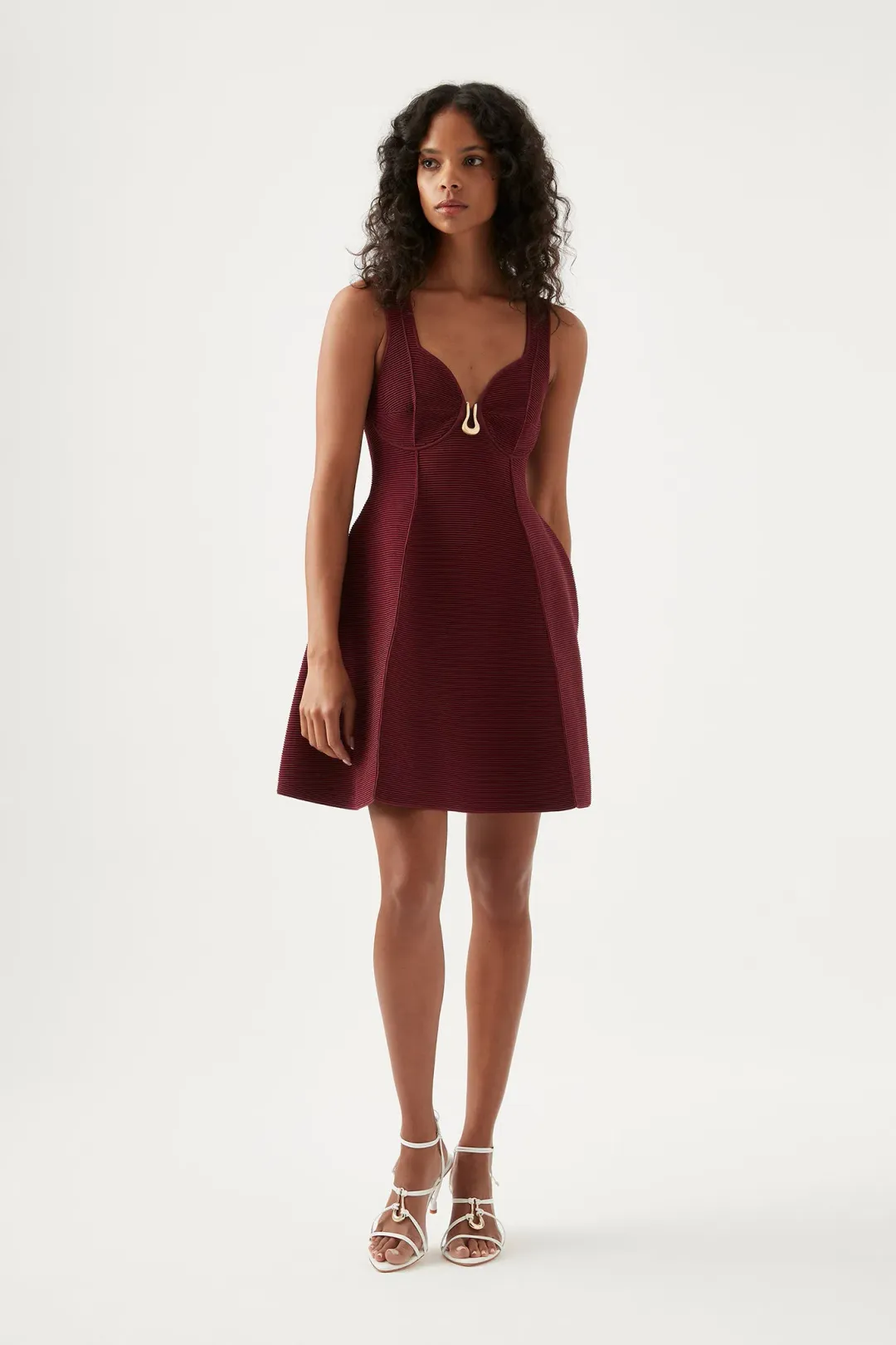 Aje Cast Knit Mini Dress Burgundy Size 8 for rent on The Volte - main image