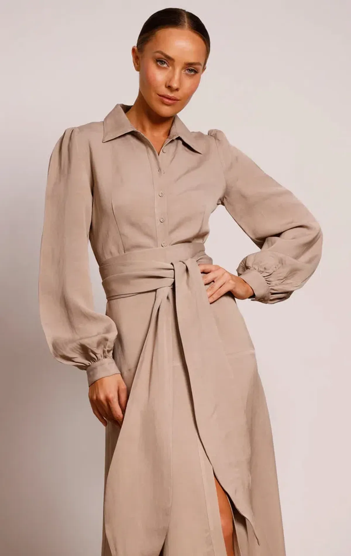 Pasduchas Regalia Shirt Midi Dress Nude Size 8 - Image 4