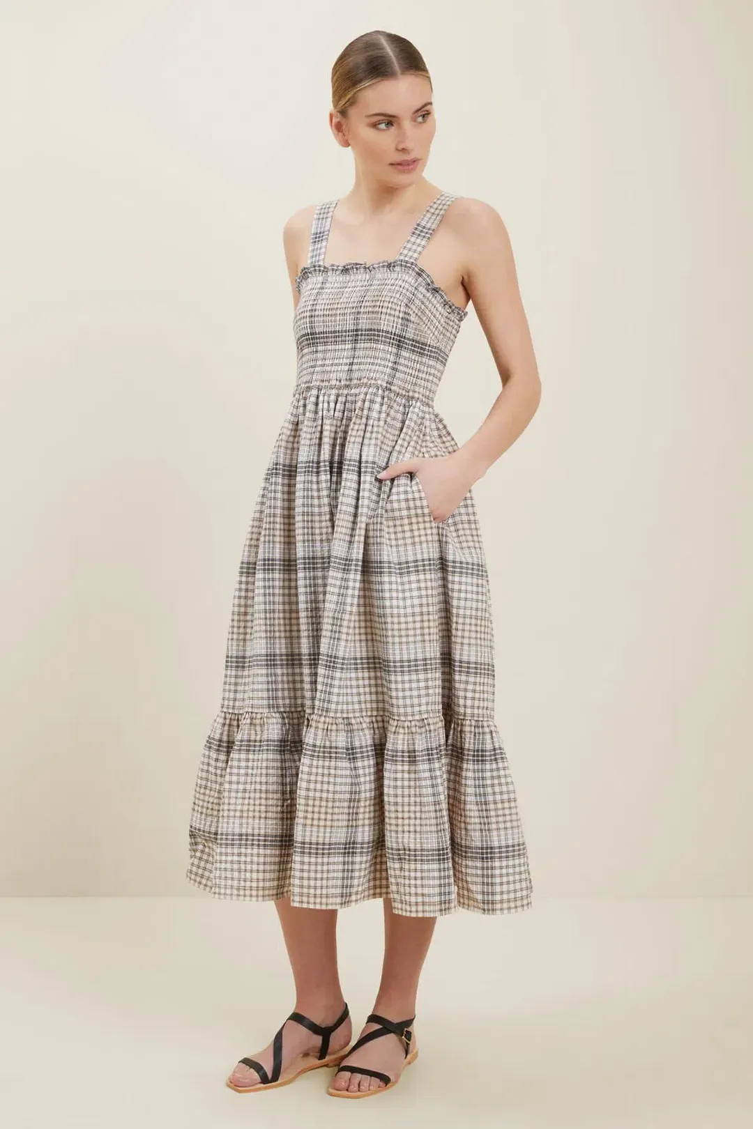 Seed Heritage Textured Check Midi Dress Print Size 10 for rent on The Volte - main image