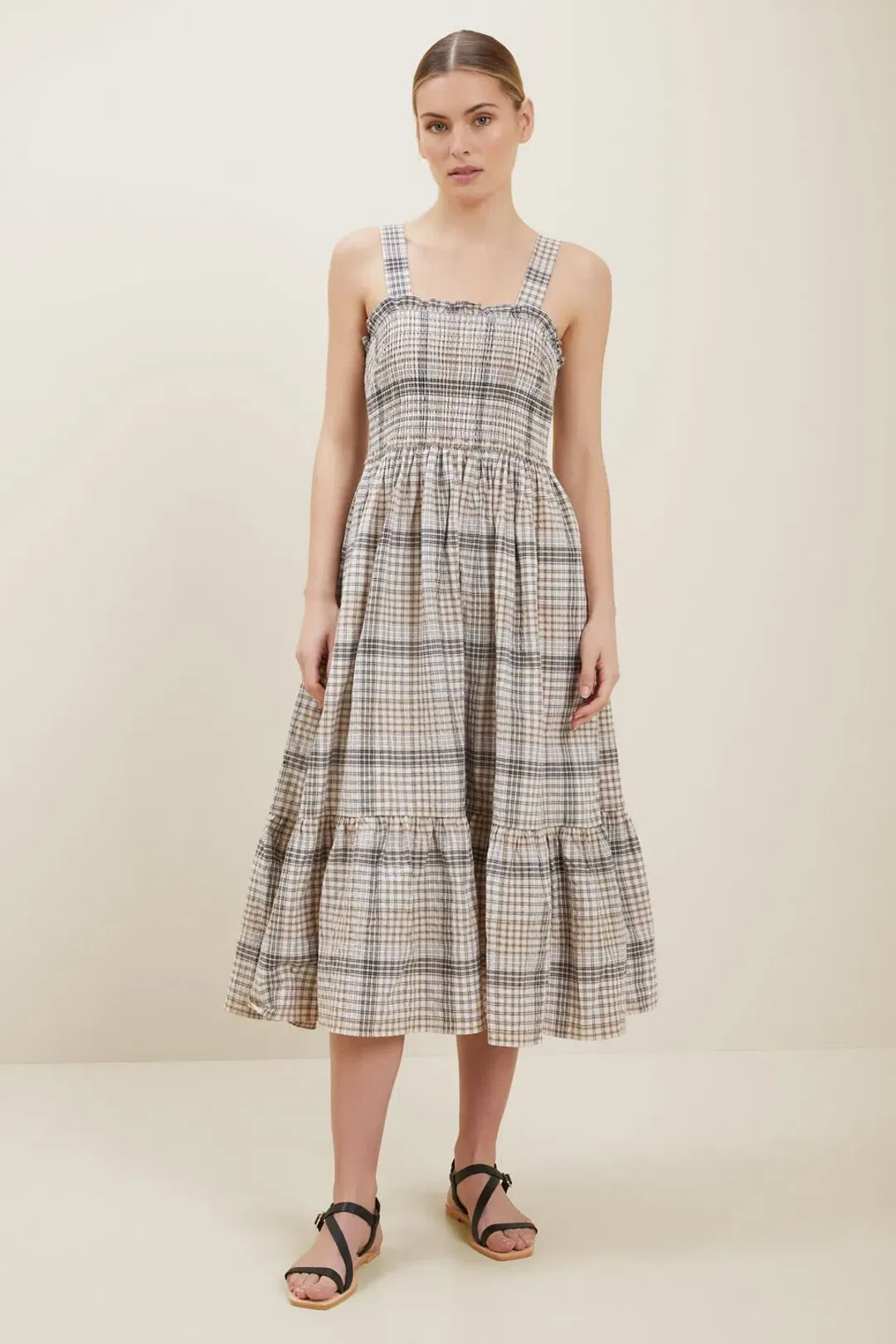 Seed Heritage Textured Check Midi Dress Print Size 10 for rent on The Volte - main image