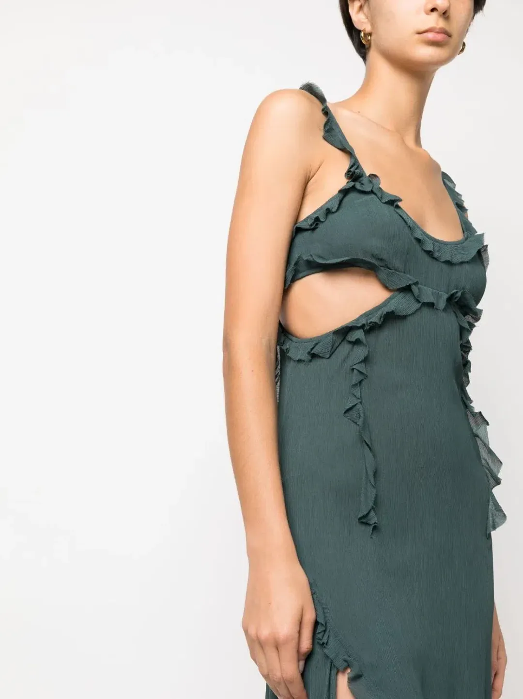 Acne Studios Ruffle Cut-Out Dress Green Size 10 for rent on The Volte - main image