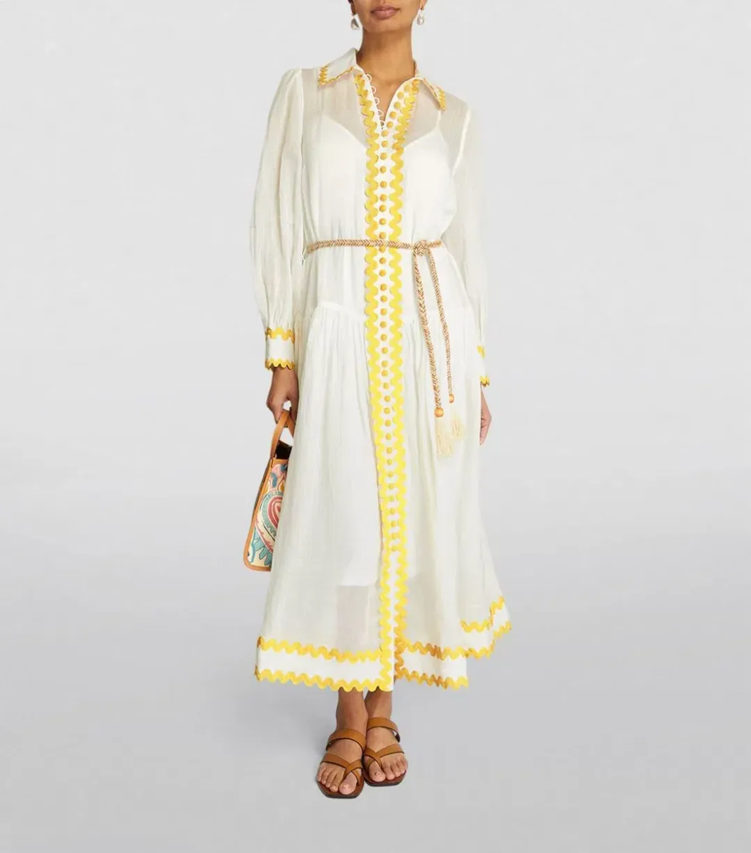 Zimmermann Cira Drop Waist Shirt Dress Ivory Yellow Size 3 / AU 14 for rent on The Volte - main image