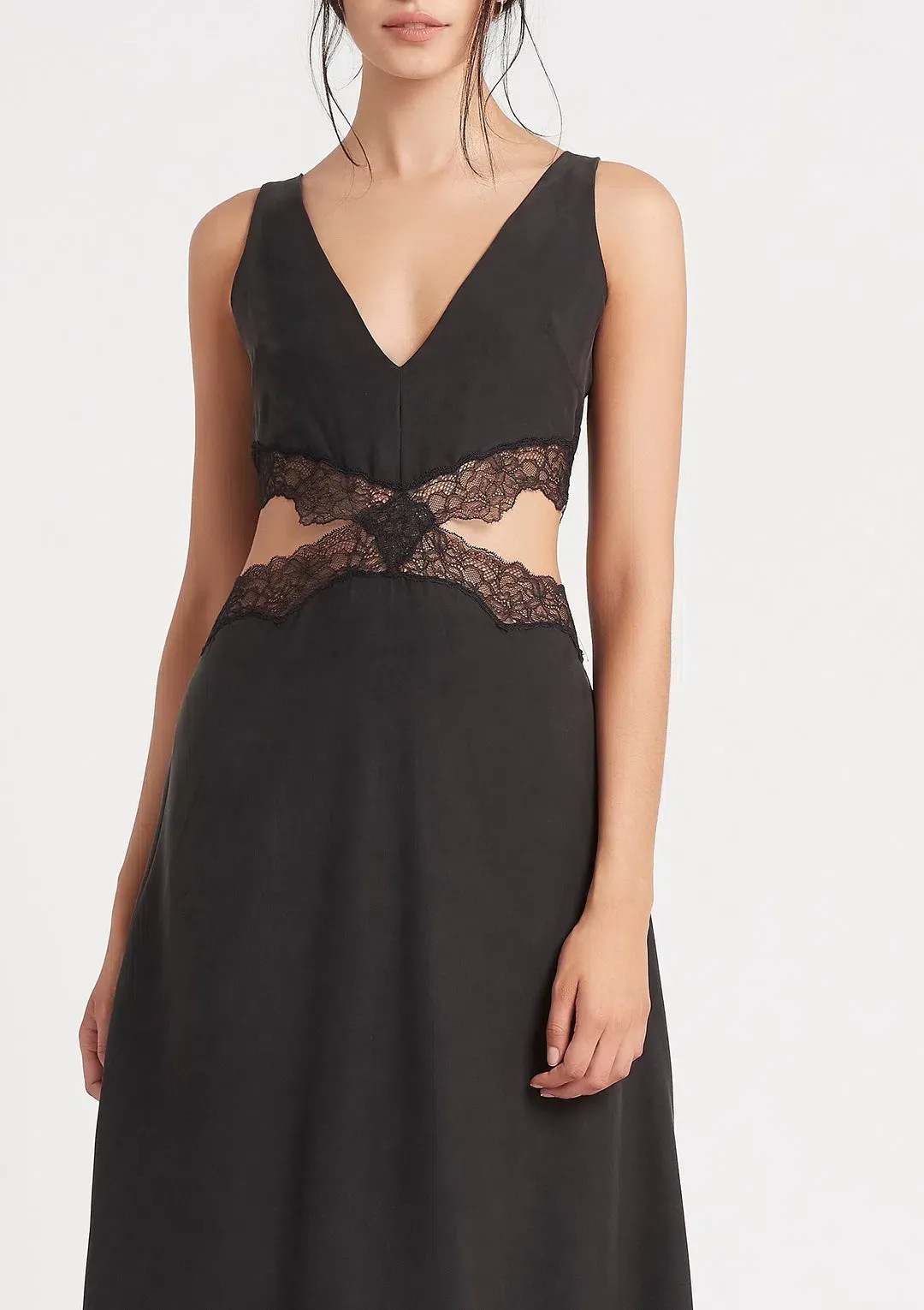 Sir the Label Alma Silk Cut Out Dress Black Size 3 / AU 12 for rent on The Volte - main image