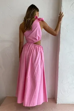 By Nicola Gabriella One Shoulder Midi Dress In Pink Grapefruit Size 12 for rent on The Volte - image 3