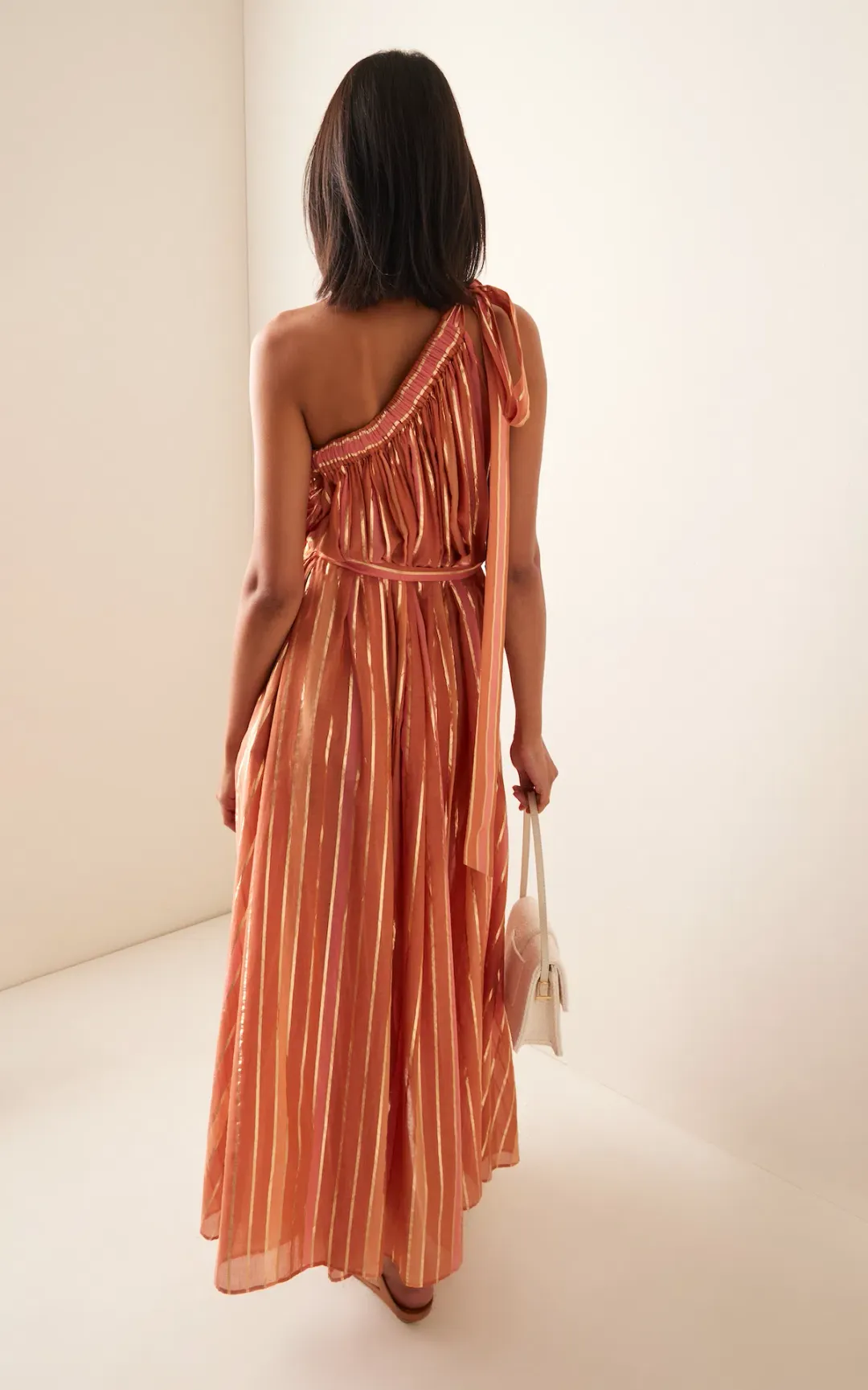 Zimmermann Junie Asymmetric Midi Dress Caramel Multi Size 2 / AU 12 for rent on The Volte - main image