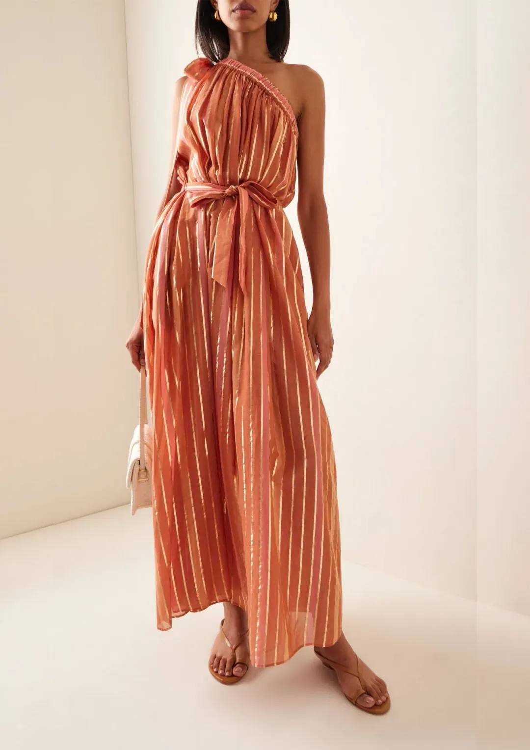 Zimmermann Junie Asymmetric Midi Dress Caramel Multi Size 2 / AU 12 for rent on The Volte - main image