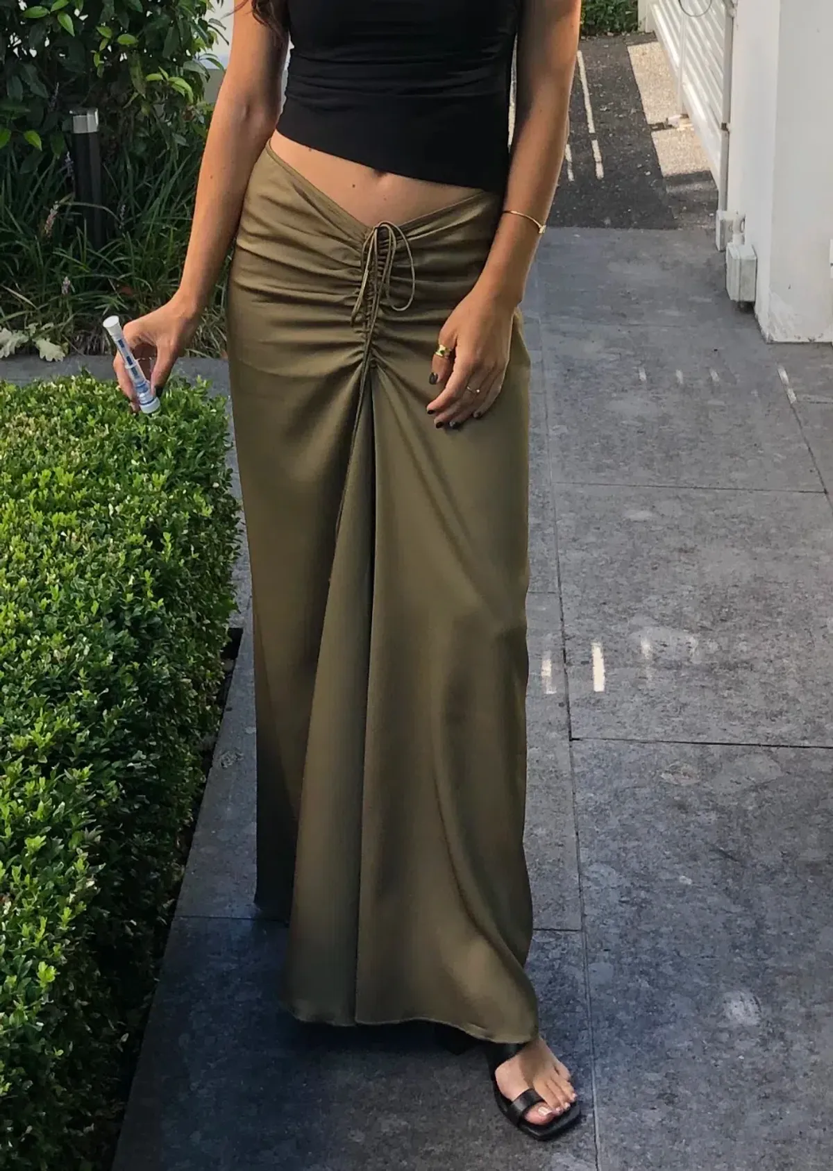 Christopher Esber Ruched Skirt Olive Green Size 6 - Image 4