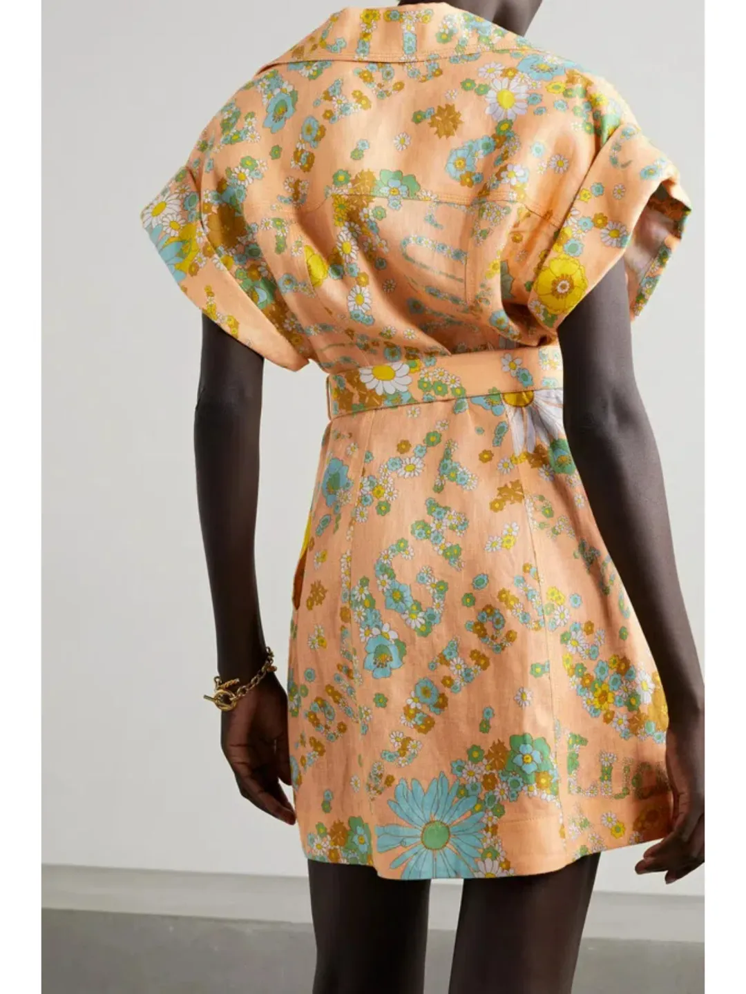 Zimmermann Lola Roll Cuff Mini Belted Dress Peach Floral Size 0P / AU 6 for rent on The Volte - main image