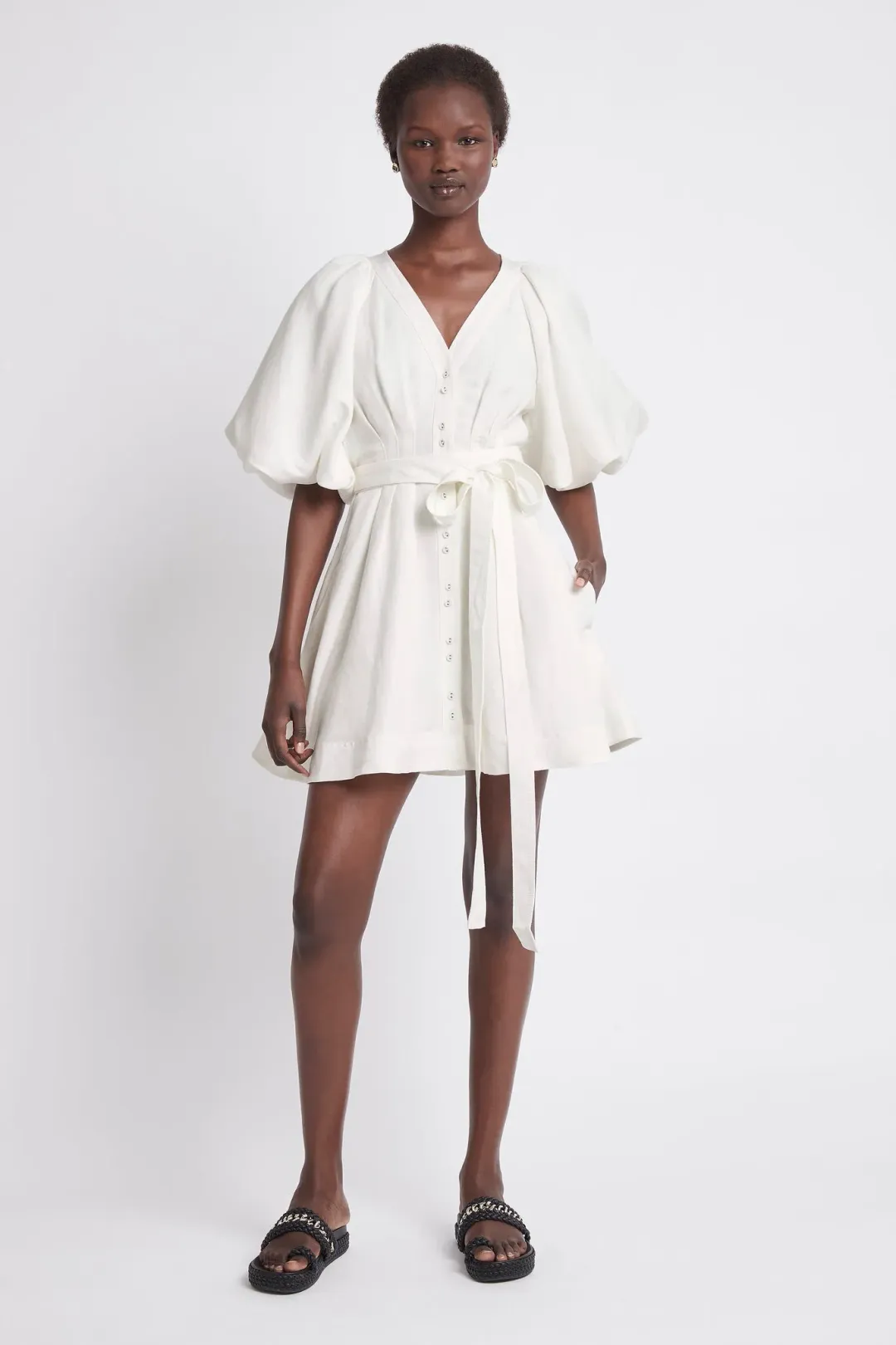 Aje Evermore Belted Mini Dress in Ivory Size 6 for rent on The Volte - main image