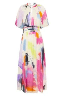 Aje Elysium Blouson Midi Dress Abstract Sunset Size 8 for rent on The Volte - image 3