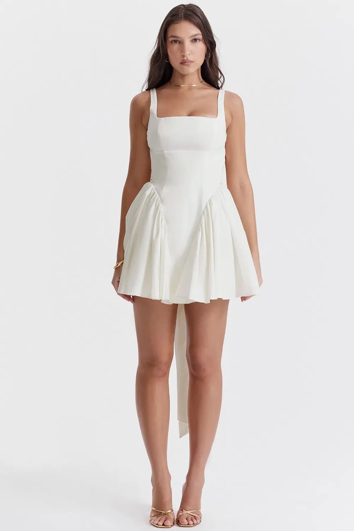 House of CB Florianne Bow Mini Dress in Ivory Size XS / AU 6 for rent on The Volte - main image