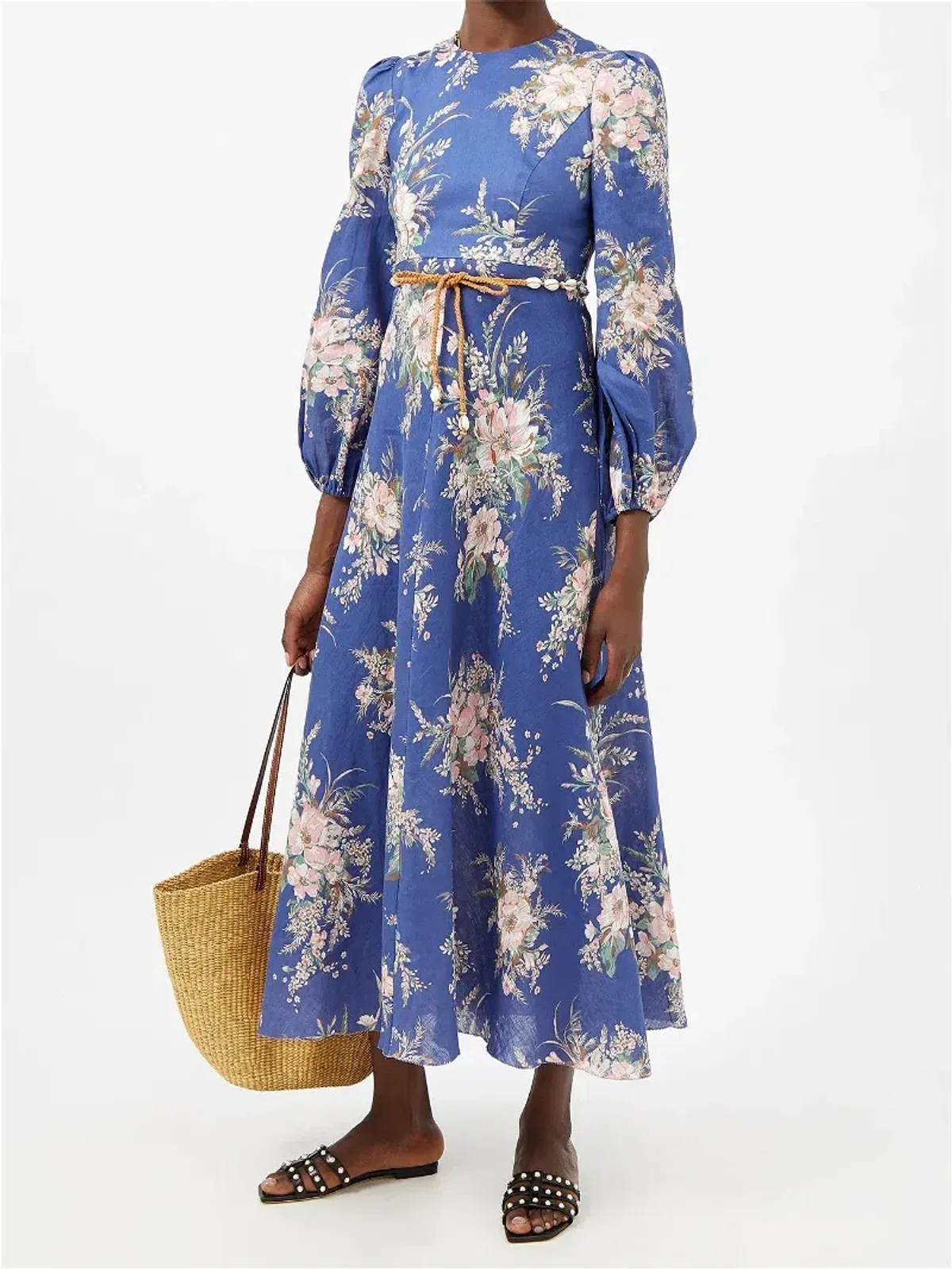 Zimmermann Moonshine Floral Linen Maxi Dress Blue Size 1 / AU 10 for rent on The Volte - main image