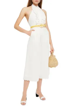 Zimmermann Amelie Frill Cropped Ruffled Linen Jumpsuit White Size 1 / AU 10 for rent on The Volte - image 1