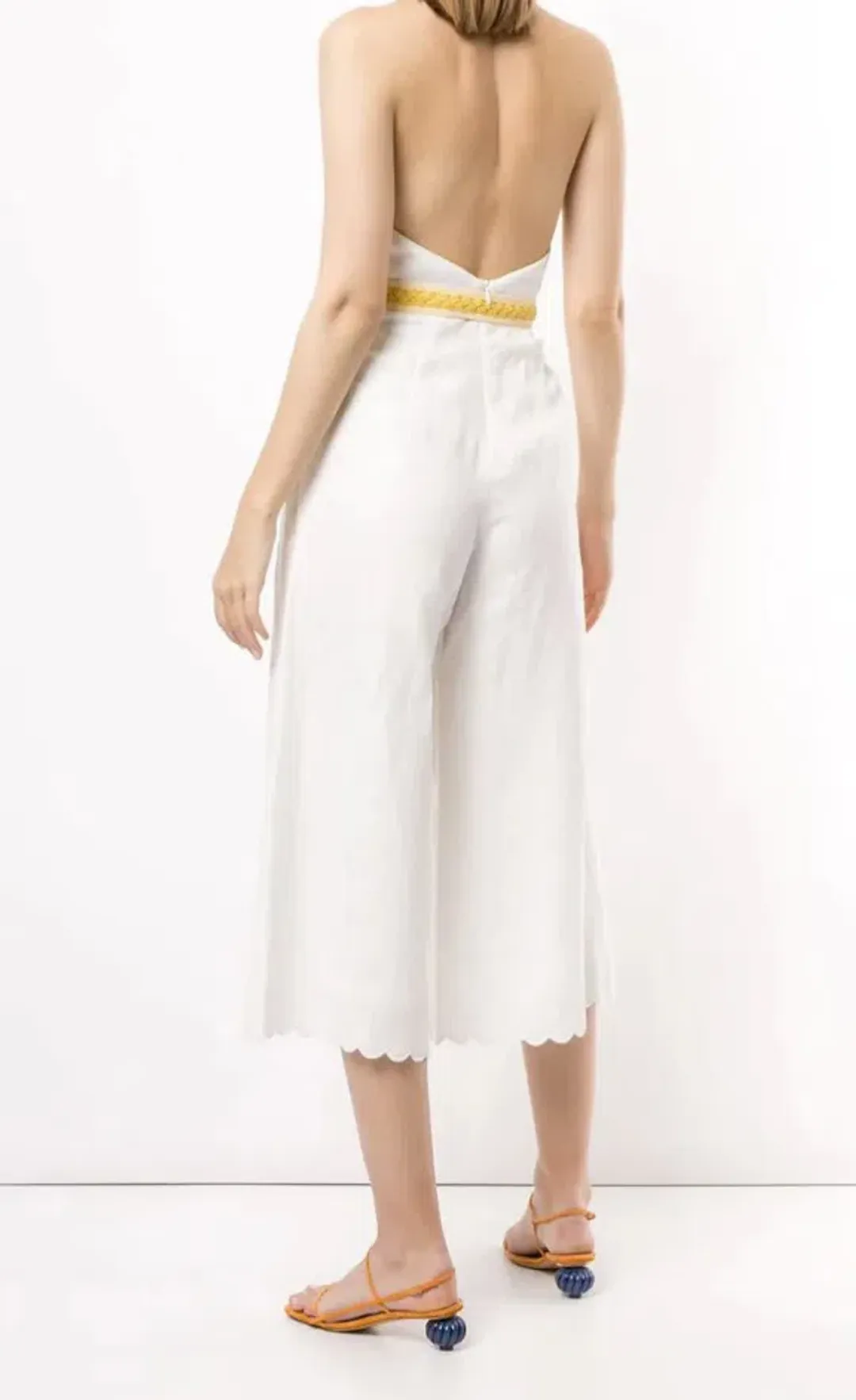 Zimmermann Amelie Frill Cropped Ruffled Linen Jumpsuit White Size 1 / AU 10 for rent on The Volte - main image