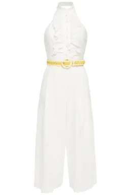 Zimmermann Amelie Frill Cropped Ruffled Linen Jumpsuit White Size 1 / AU 10 for rent on The Volte - image 7