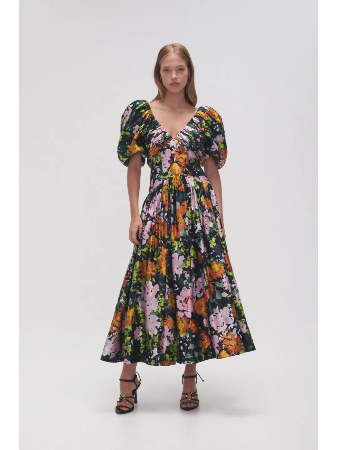 Aje Gabrielle Plunge Midi Dress Midnight Floral Size AU 8 for rent on The Volte - main image