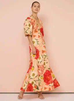 By Nicola Bolero Maxi Gathered Neckline Dress In Raspberry Punch Floral Size AU 8 for rent on The Volte - image 2