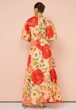 By Nicola Bolero Maxi Gathered Neckline Dress In Raspberry Punch Floral Size AU 8 for rent on The Volte - image 4