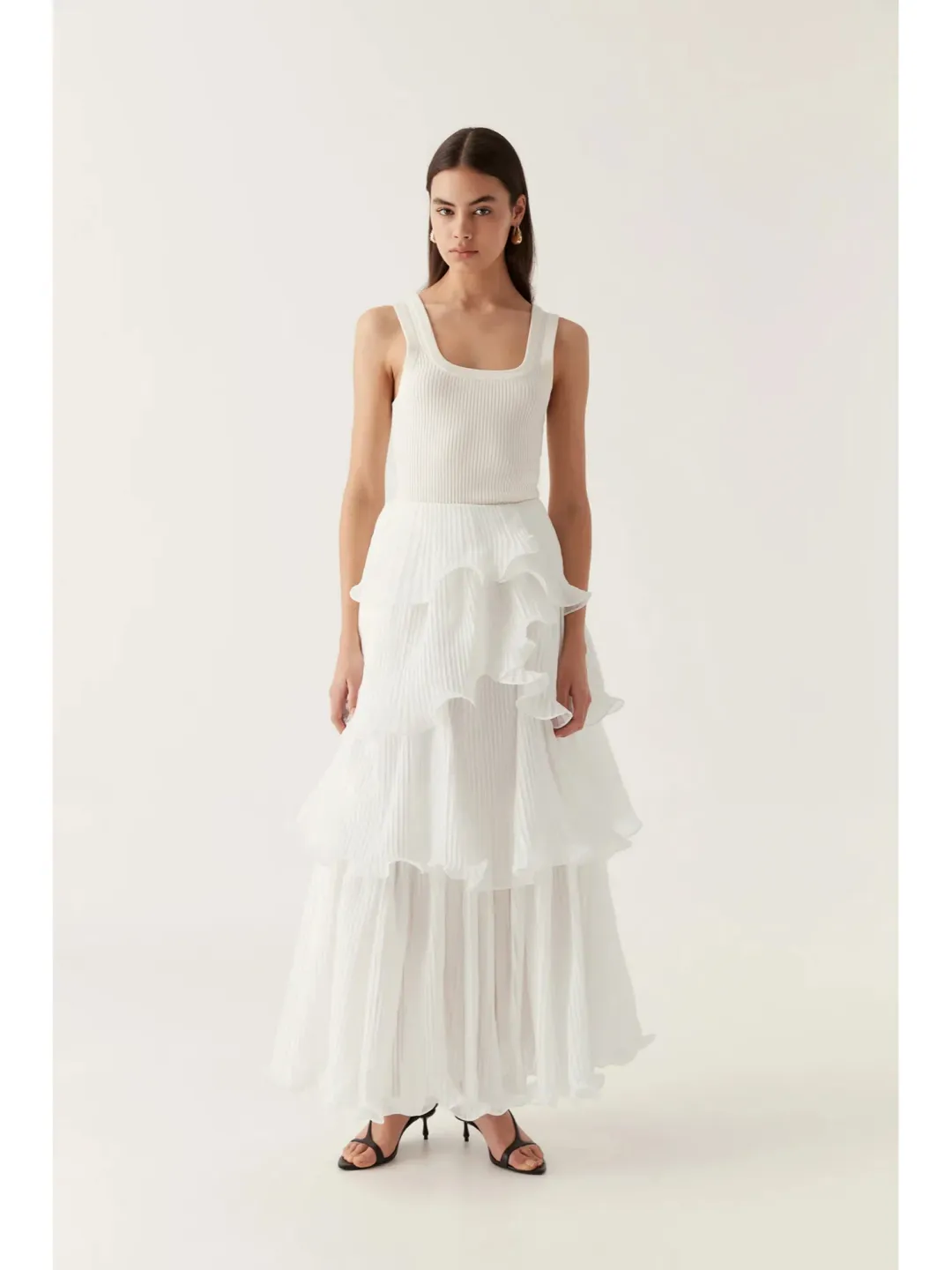Aje Cosmos Tiered Maxi Skirt In White Size AU 8 for rent on The Volte - main image