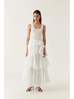 Aje Cosmos Tiered Maxi Skirt In White Size AU 8 for rent on The Volte - image 1