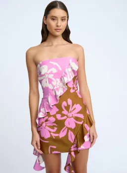 By Johnny Cadence Frill Mini Dress Pink Clay Ivory Size AU 12 for rent on The Volte - image 5