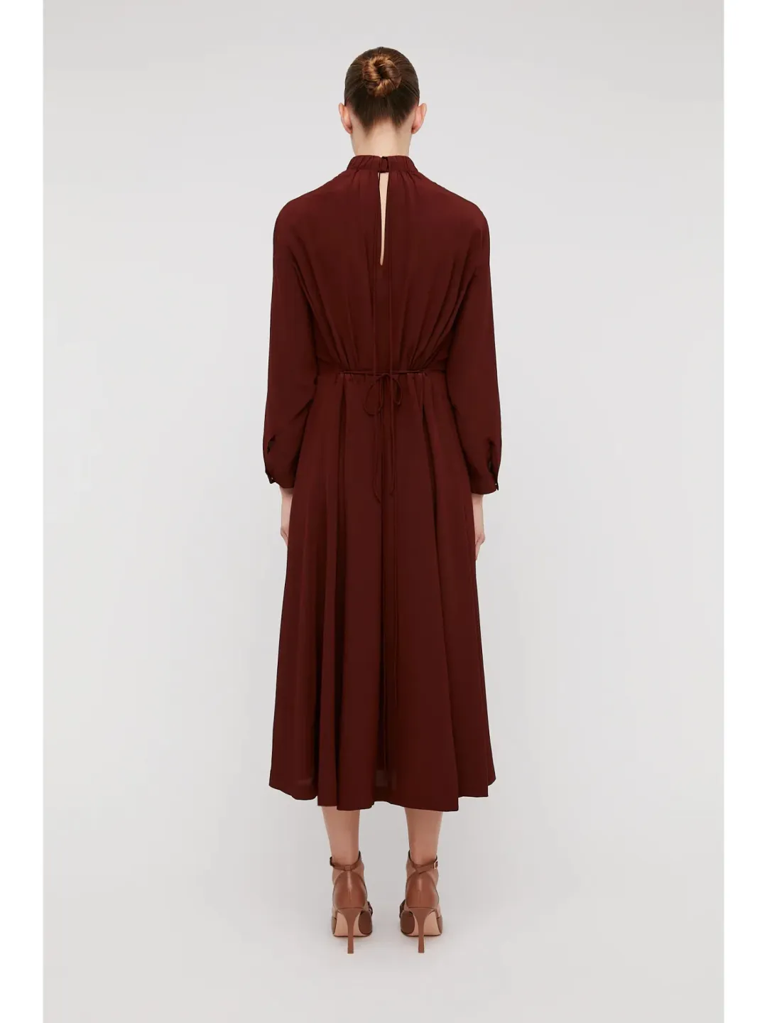 Scanlan Theodore Silk Gather Neck Dress in Burgundy Size AU 6 for rent on The Volte - main image