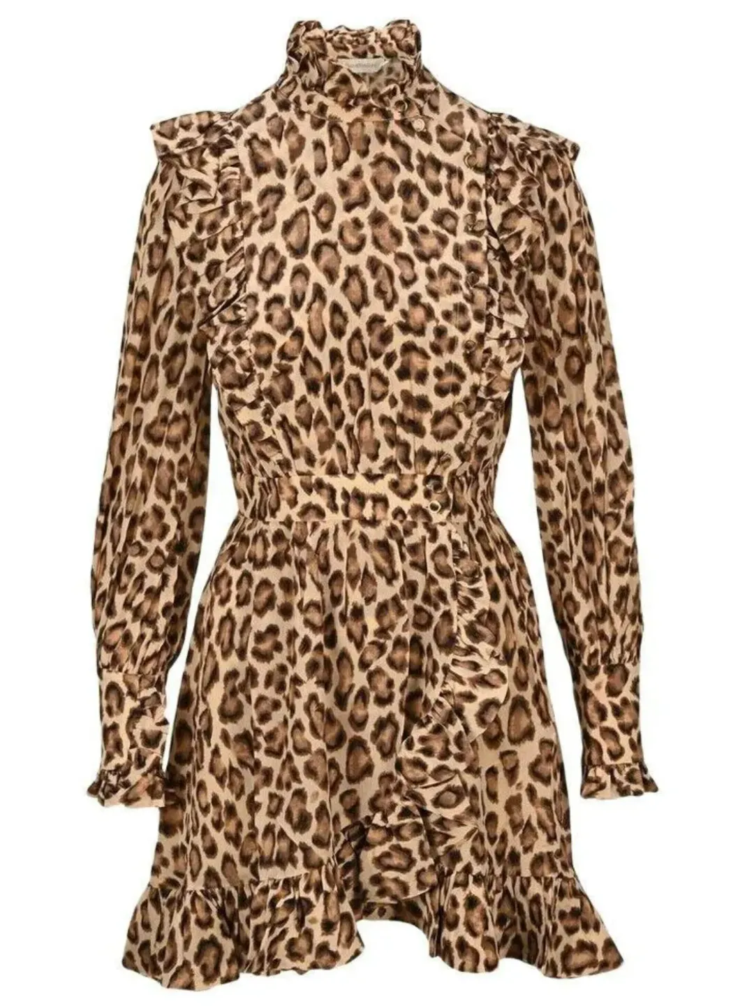 Zimmermann Lucky Frill Mini Dress in Leopard Print Size 1 / AU 10 for rent on The Volte - main image