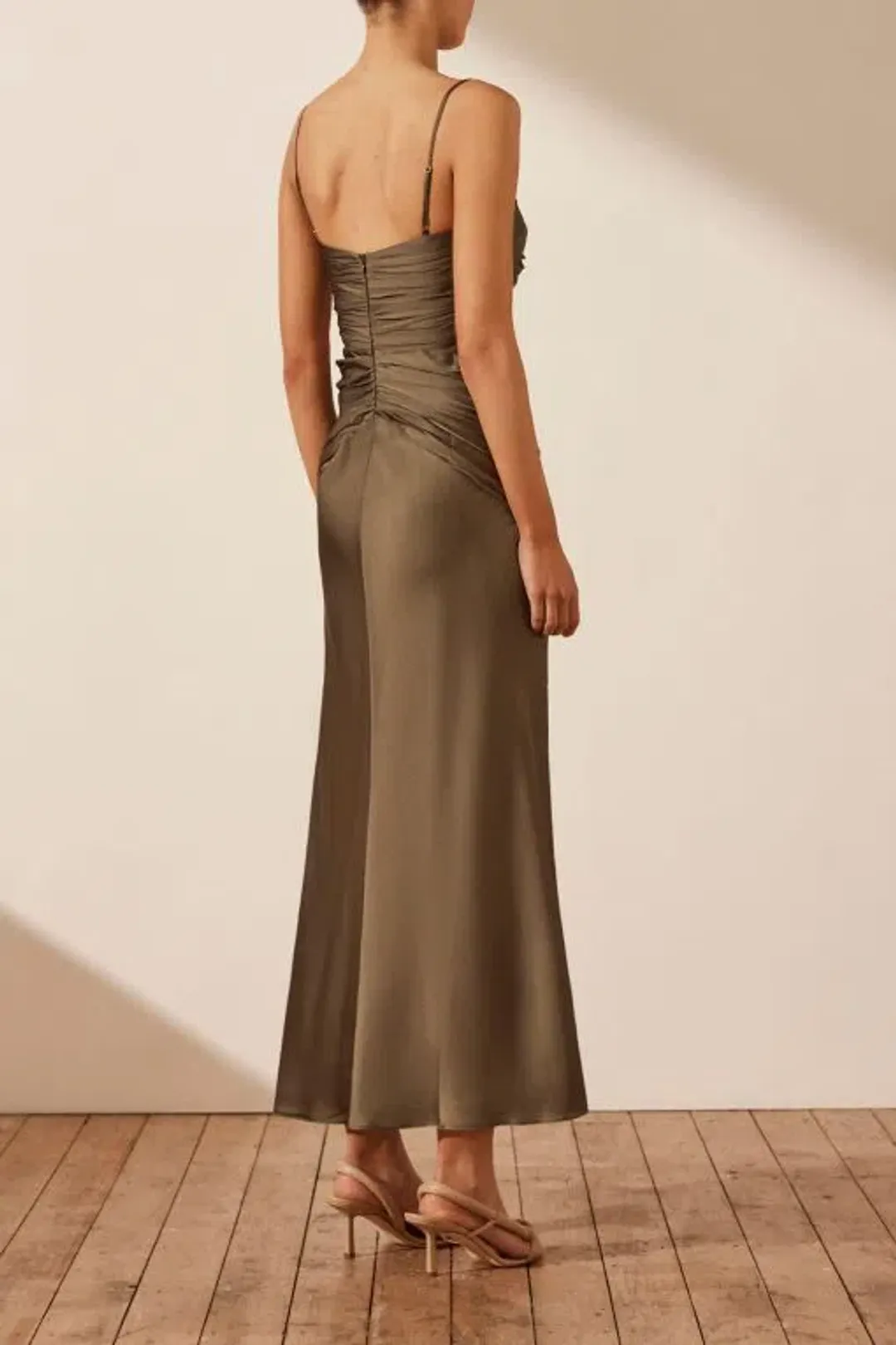 Shona Joy Luxe Ruched Bodice Midi Dress in Pine Size 10 for rent on The Volte - main image