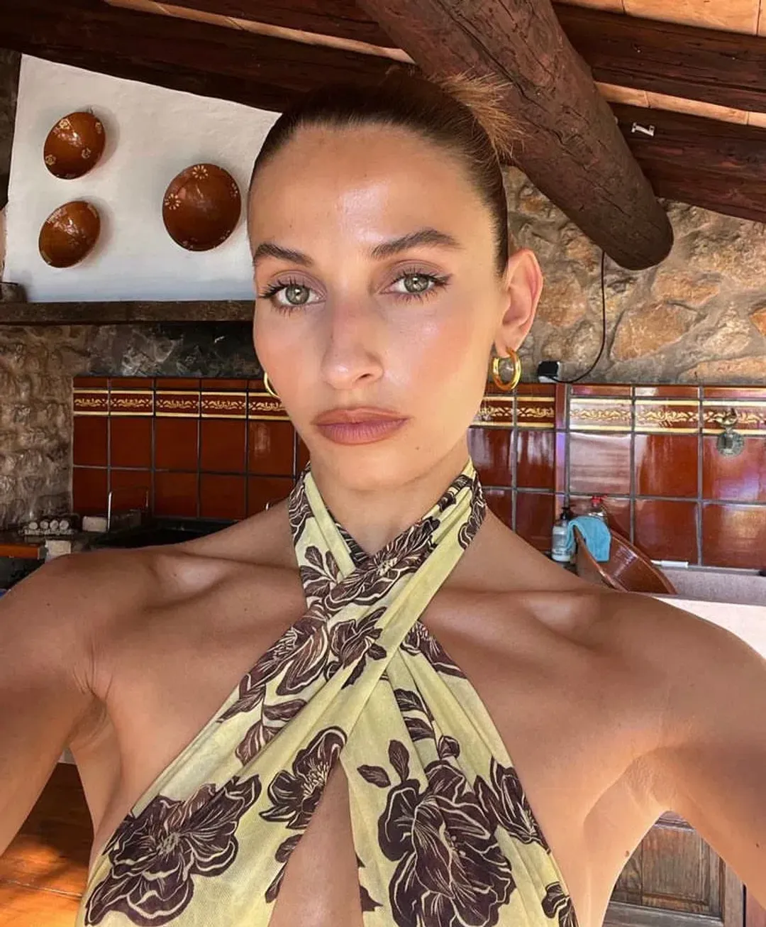 Bec & Bridge Malibu Bay Halter Midi Dress Citrus Plum Floral Size 8 for rent on The Volte - main image